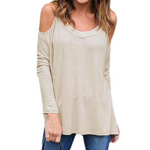 Tops - LAST 1! Long Sleeve Relaxed Fit Cold Shoulder Top